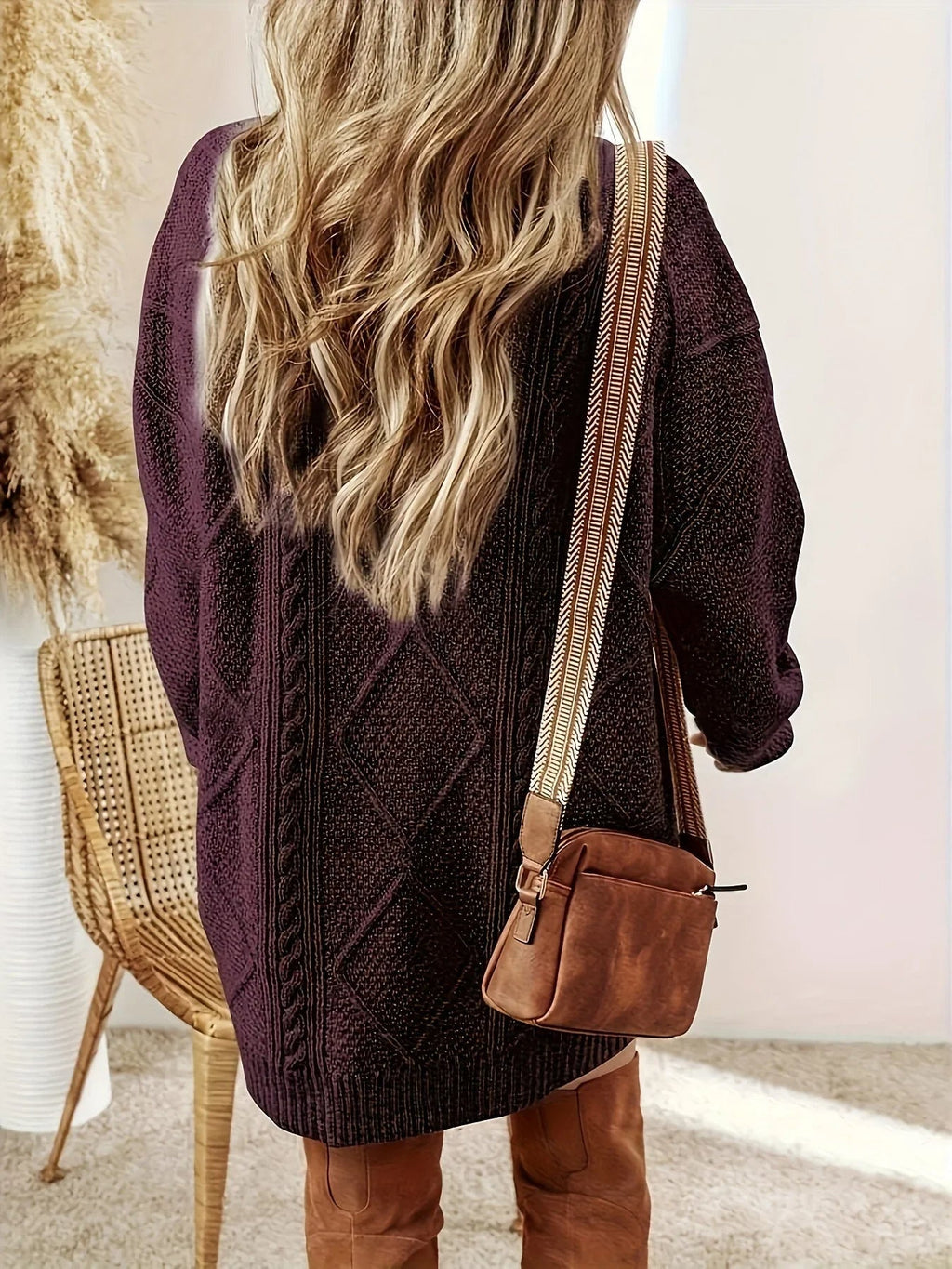 Trui jurk met kabelstructuur en oversized pasvorm voor dames