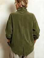 Trui van ribfluweel met diagonale knoopsluiting voor dames