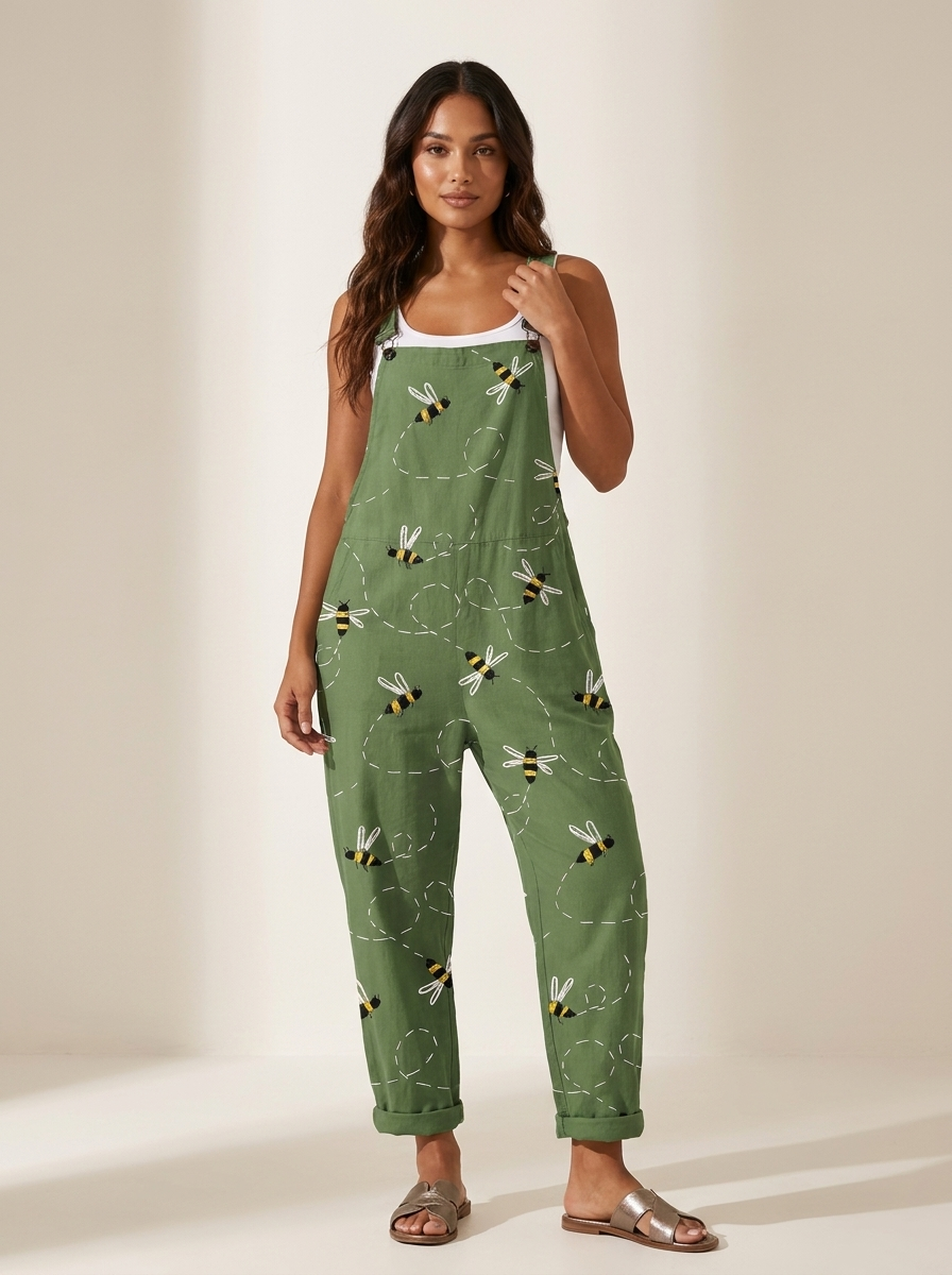 Tuinbroek jumpsuit met bijenprint