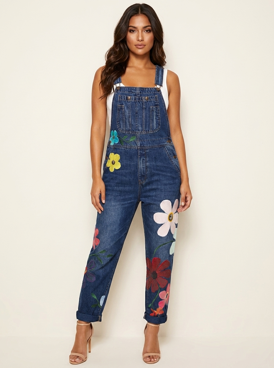 Tuinbroek jumpsuit met bloemenprint voor dames in blauw