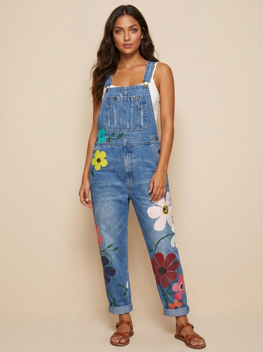 Tuinbroek jumpsuit met bloemenprint voor dames in lichtblauw