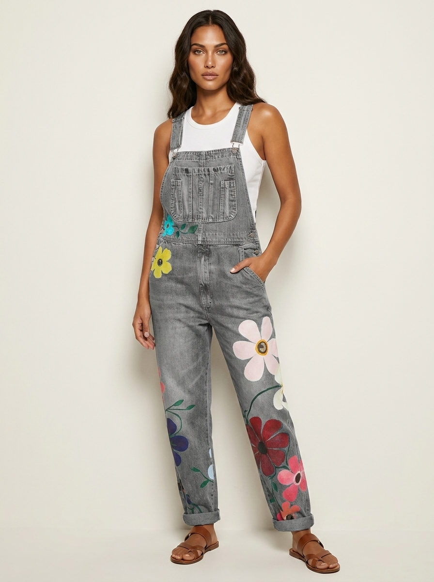 Tuinbroek jumpsuit met bloemenprint voor dames in grijs