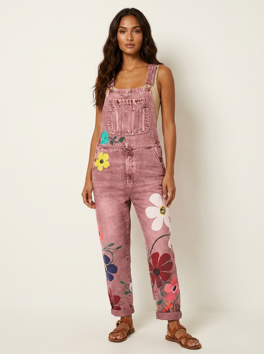 Tuinbroek jumpsuit met bloemenprint voor dames in roze