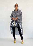 Tuniek met verticale strepen en high-low zoom voor dames in zwart