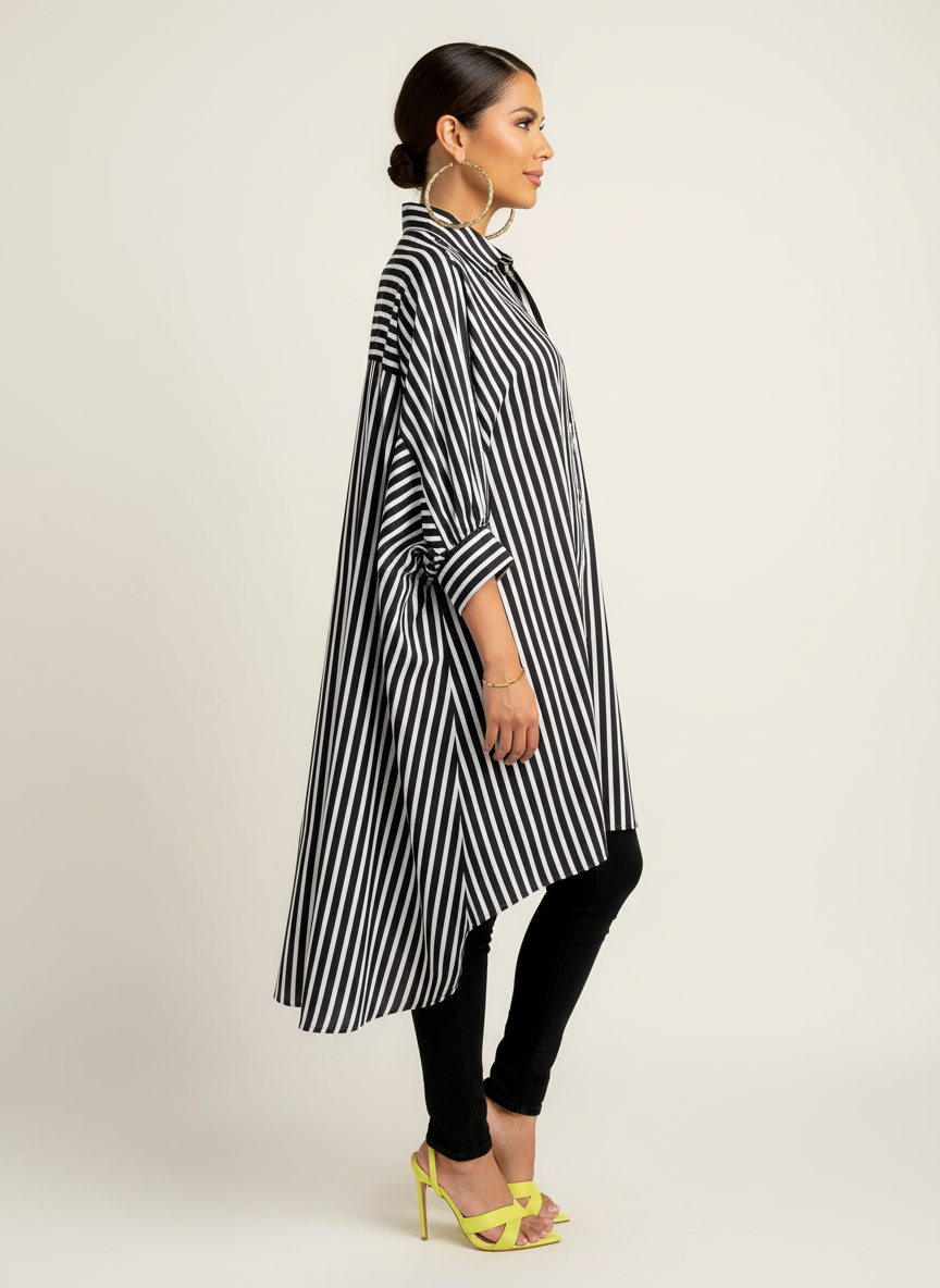Tuniek met verticale strepen en high-low zoom voor dames