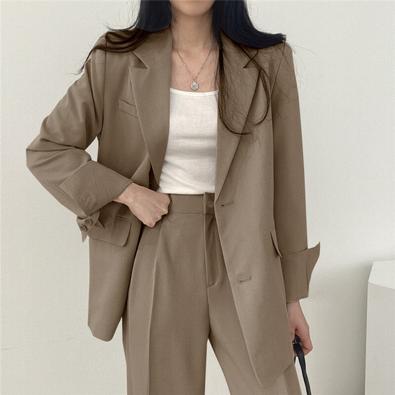 Tweedelige blazerset met wijde pantalon voor dames