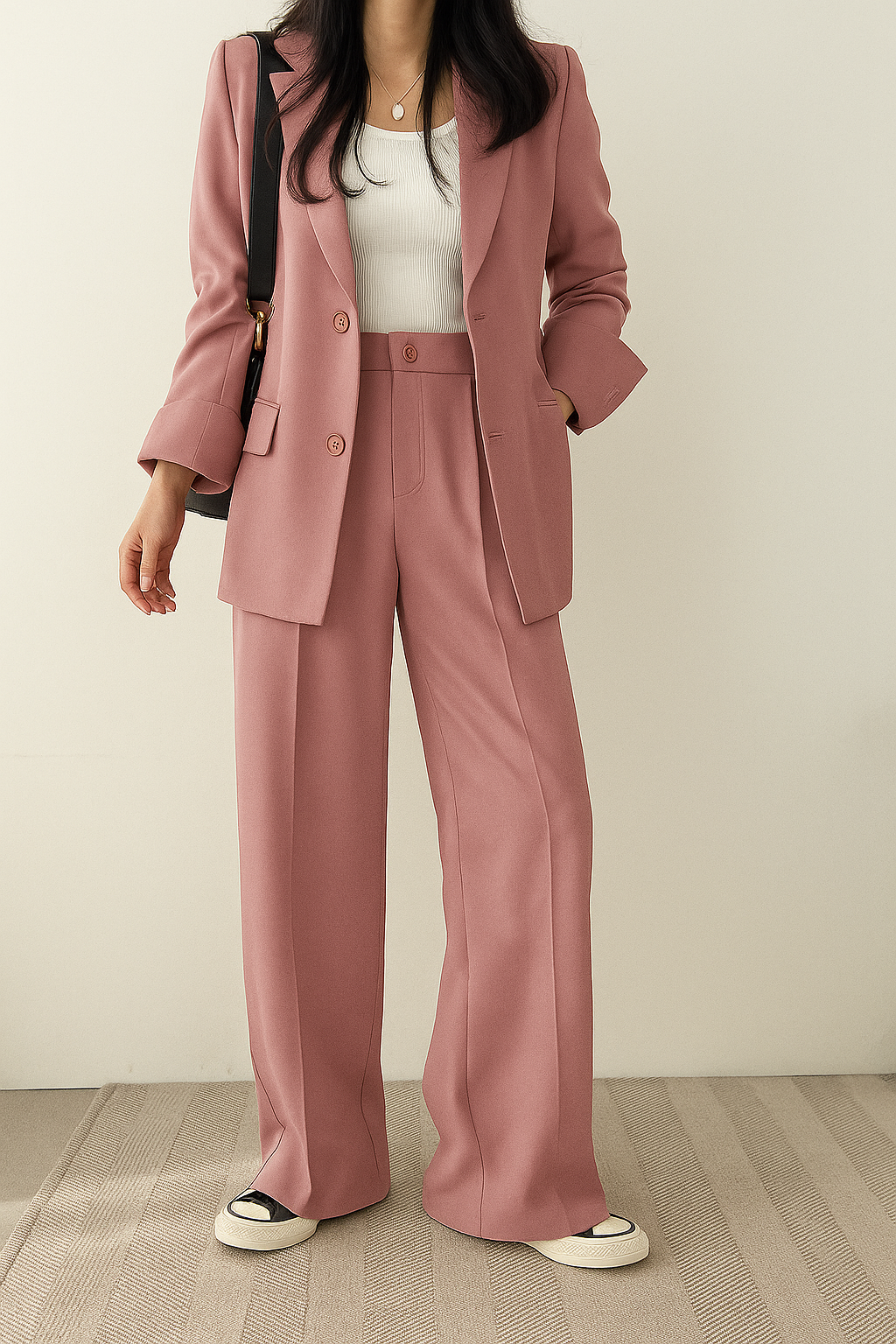 Tweedelige blazerset met wijde pantalon voor dames