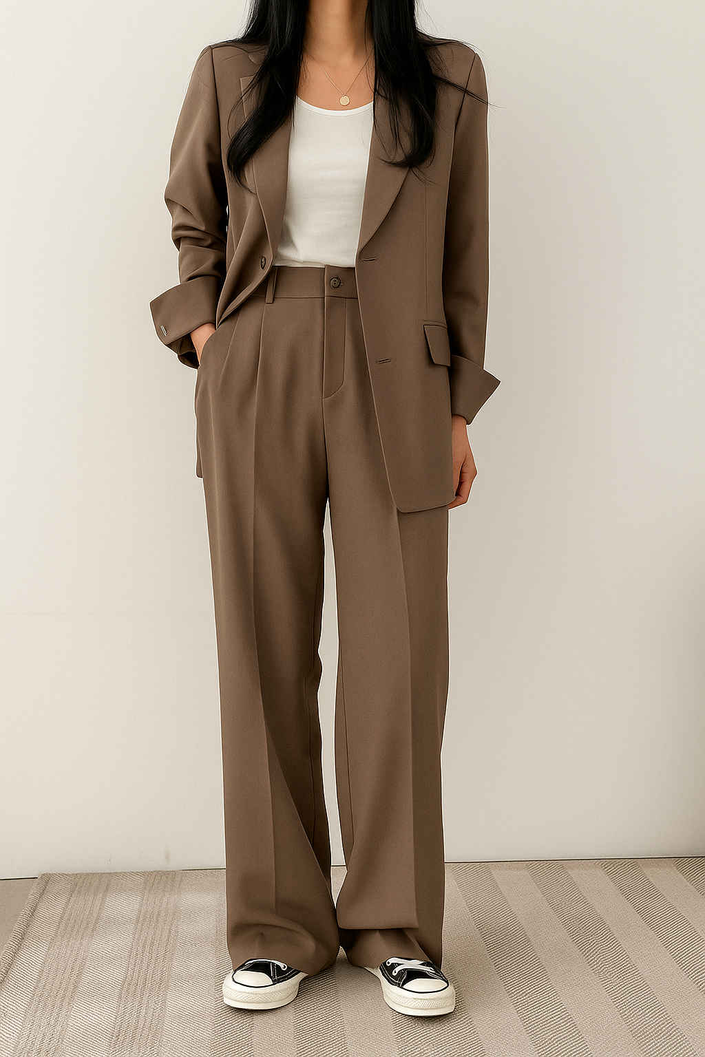 Tweedelige blazerset met wijde pantalon voor dames