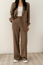 Tweedelige blazerset met wijde pantalon voor dames