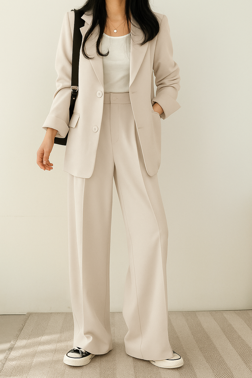 Tweedelige blazerset met wijde pantalon voor dames