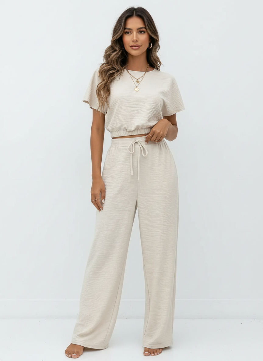 Tweedelige lounge set met relaxte pasvorm voor dames in beige