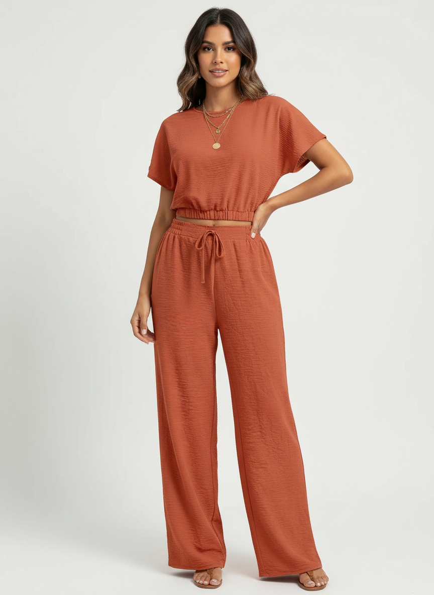 Tweedelige lounge set met relaxte pasvorm voor dames in oranje