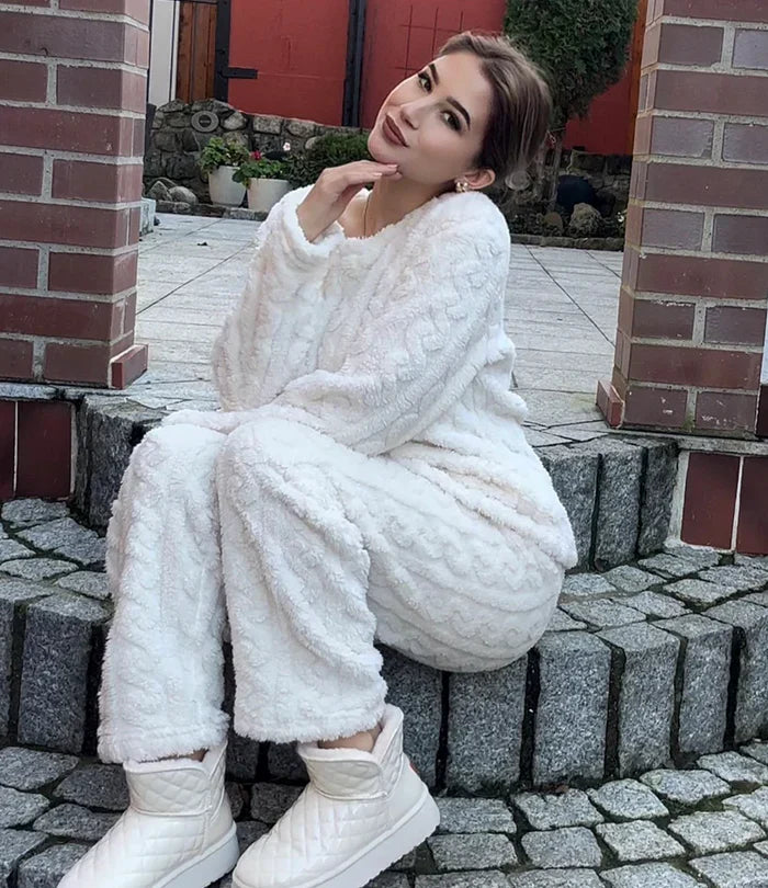 Tweedelige pyjamaset van coral fleece met relaxte pasvorm voor dames