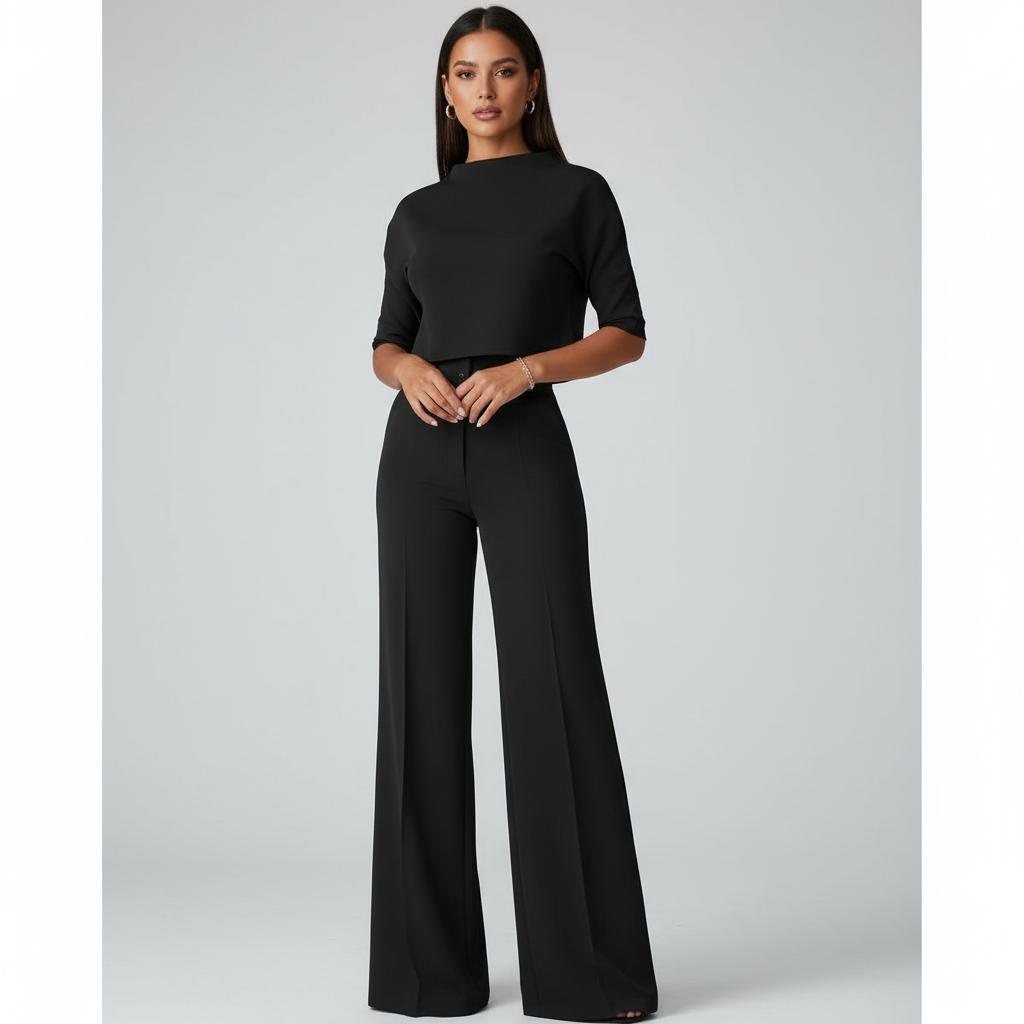 Tweedelige set met cropped top en high-waist broek voor dames in zwart