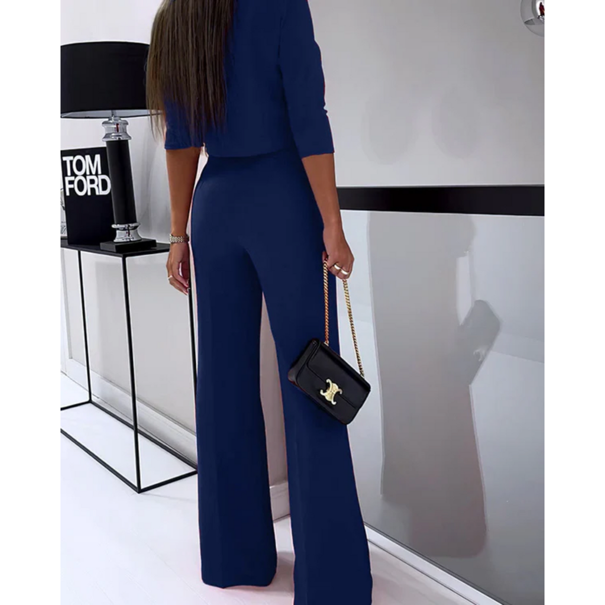 Tweedelige set met cropped top en high-waist broek voor dames in blauw