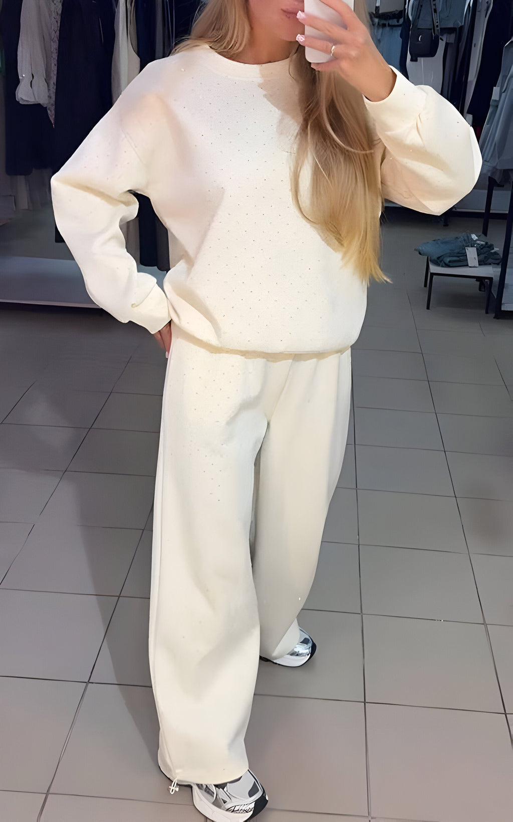 Tweedelige set met bijpassende delen voor dames in wit