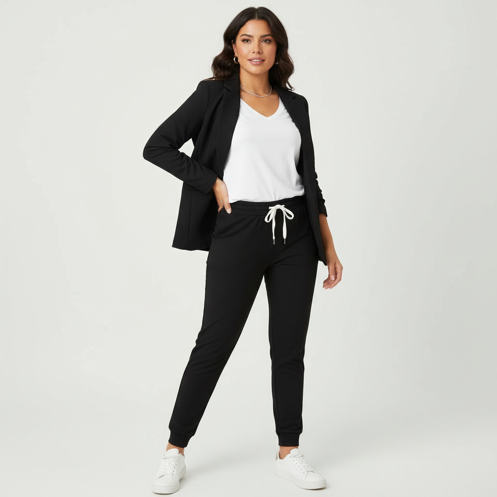 Tweedelige set met blazer en pantalon voor dames in zwart