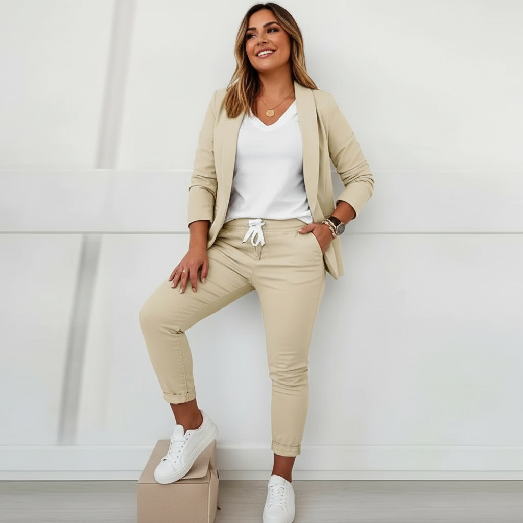Tweedelige set met blazer en pantalon voor dames in beige