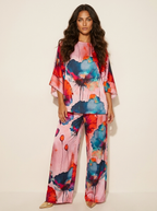 Tweedelige set met artistieke bloemenprint voor dames in rood