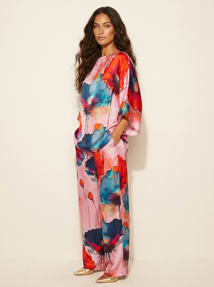 Tweedelige set met artistieke bloemenprint voor dames