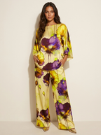 Tweedelige set met artistieke bloemenprint voor dames in geel