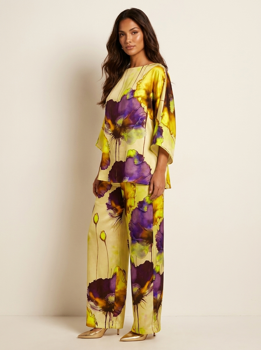 Tweedelige set met artistieke bloemenprint voor dames