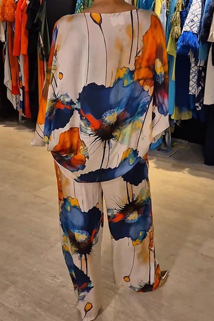 Tweedelige set met artistieke bloemenprint voor dames