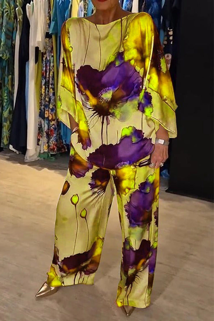 Tweedelige set met artistieke bloemenprint voor dames