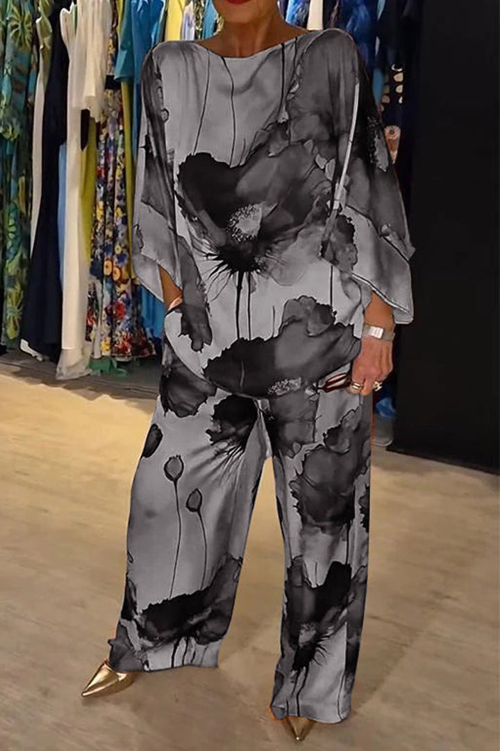 Tweedelige set met artistieke bloemenprint voor dames