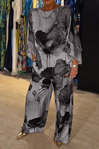 Tweedelige set met artistieke bloemenprint voor dames