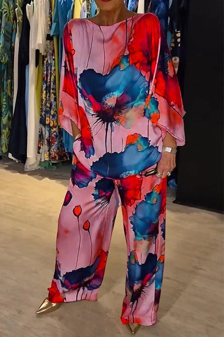 Tweedelige set met artistieke bloemenprint voor dames