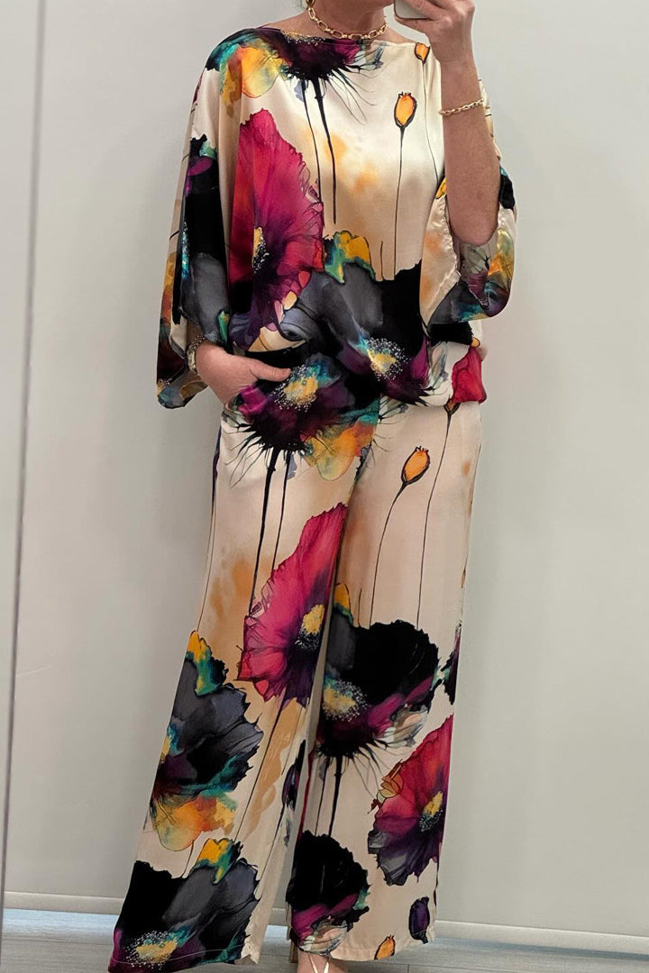 Tweedelige set met artistieke bloemenprint voor dames