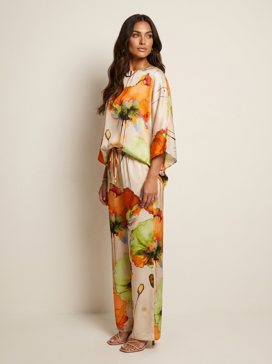 Tweedelige set met artistieke bloemenprint voor dames