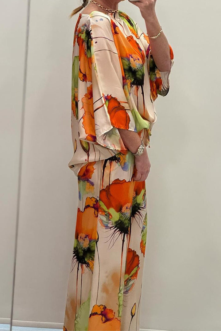 Tweedelige set met artistieke bloemenprint voor dames