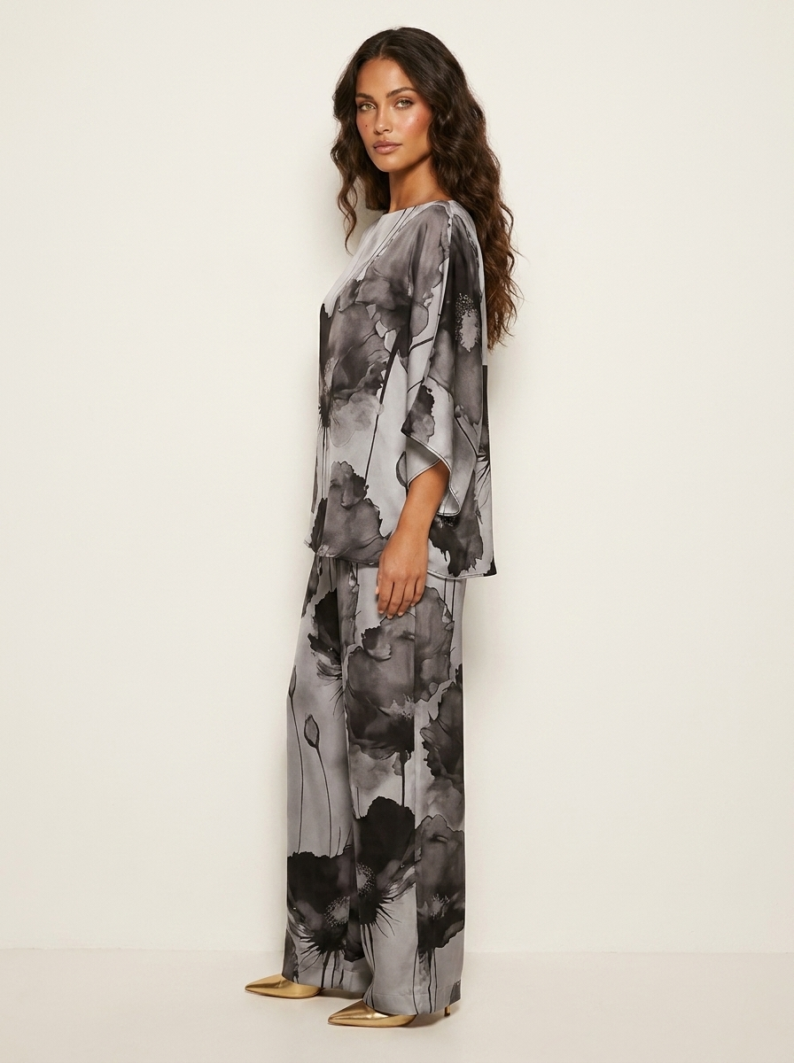Tweedelige set met artistieke bloemenprint voor dames