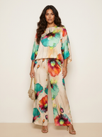 Tweedelige set met artistieke bloemenprint voor dames in groen