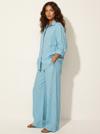Tweedelige set met linnenlook en wijde broek voor dames