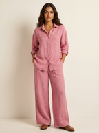Tweedelige set met linnenlook en wijde broek voor dames in roze
