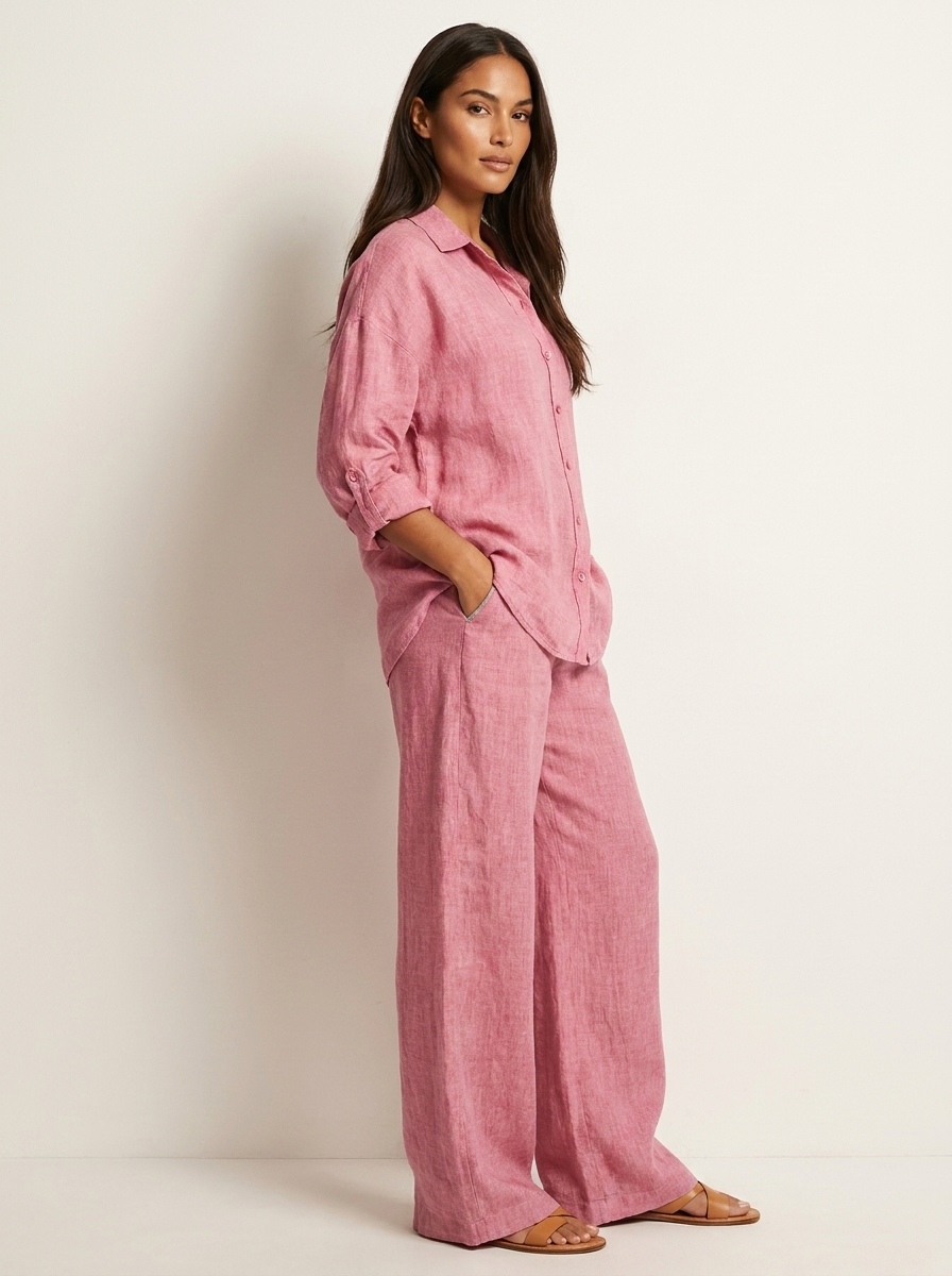 Tweedelige set met linnenlook en wijde broek voor dames