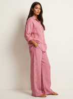 Tweedelige set met linnenlook en wijde broek voor dames