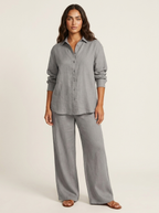 Tweedelige set met linnenlook en wijde broek voor dames in grijs