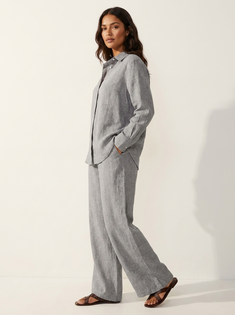 Tweedelige set met linnenlook en wijde broek voor dames