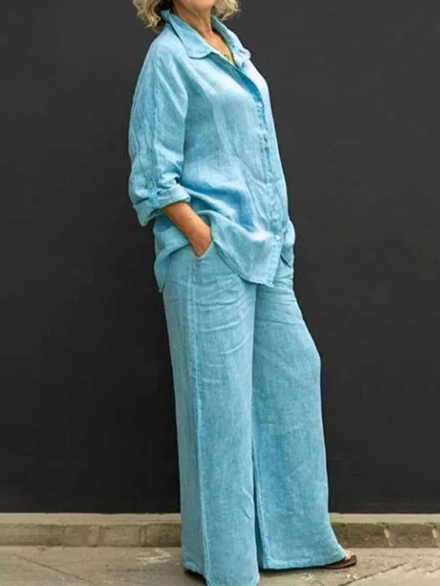 Tweedelige set met linnenlook en wijde broek voor dames