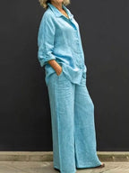Tweedelige set met linnenlook en wijde broek voor dames