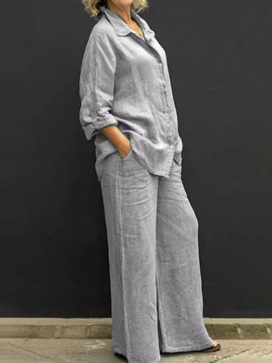 Tweedelige set met linnenlook en wijde broek voor dames