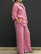 Tweedelige set met linnenlook en wijde broek voor dames