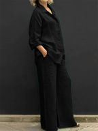 Tweedelige set met linnenlook en wijde broek voor dames