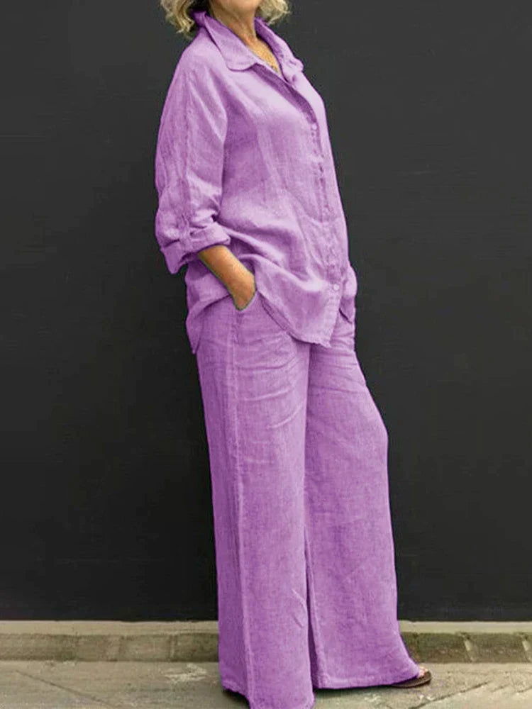 Tweedelige set met linnenlook en wijde broek voor dames