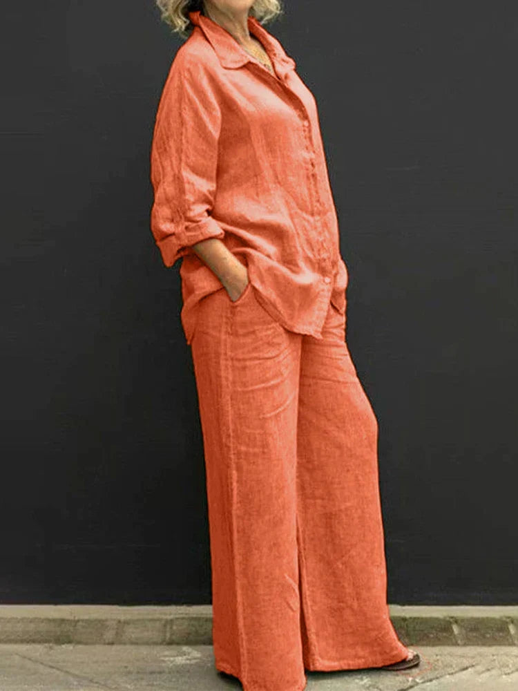 Tweedelige set met linnenlook en wijde broek voor dames
