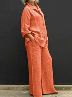 Tweedelige set met linnenlook en wijde broek voor dames